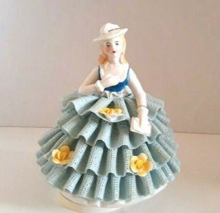 Vintage Porcelain Dresden Lace Woman Figurine Musical Doll Yuan Taient Inc - 27