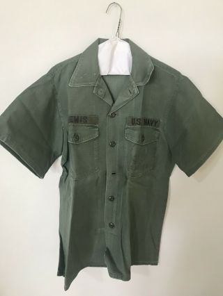 Vintage Us Navy Seabee Short Sleeve Shirt,  Vietnam Era,  Worn By Captain