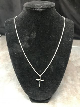 Vintage 925 Italy Necklace With Sterling Silver Cross & Turquoise