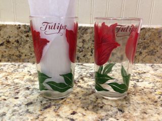 Vintage Boscul Tulips Peanut Butter Glasses Name On Top 5 " Tumbler Red Flower
