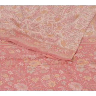 Sanskriti Vintage Pink Saree 100 Pure Crepe Silk Printed Fabric 5yd Craft Sari