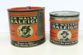 Vintage Advertising Empty Tobacco Tin Sir Walter Raleigh 2 Sizes 3 7/8 3 1/4