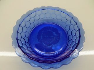 Vintage Cobalt Blue Depression Glass Bowl Shirley Temple Etching Hazel - Atlas