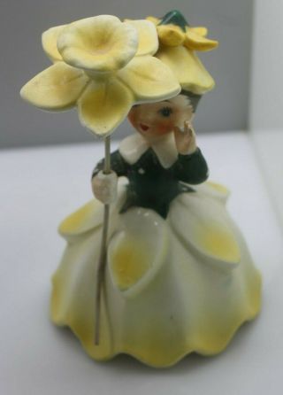 Vintage Napco 1956 Flower Girl Figurine With Umbrella Daffodil Yellow March