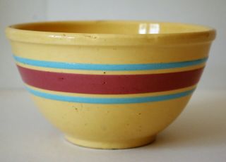 Vintage Watt Pottery Oven Ware 7 Yellow Ware Mixing Bowl W/ Aqua,  Mauve Accents