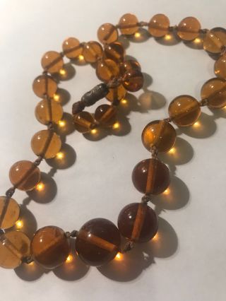 Vintage Art Deco Hand Strung Amber Glass Graduated Necklace 16 "