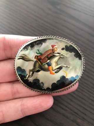Vintage Jewellery Russian Hand Painted Brooch Pin Signed