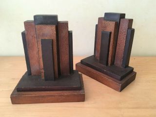 Vintage Art Deco Skyscraper Wooden Bookend Set Pair - Multi Color Wood