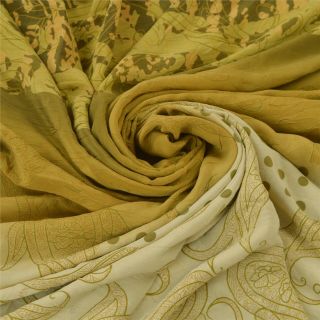 Sanskriti Vintage Green Saree 100 Pure Crepe Silk Printed Fabric Sari Craft 2
