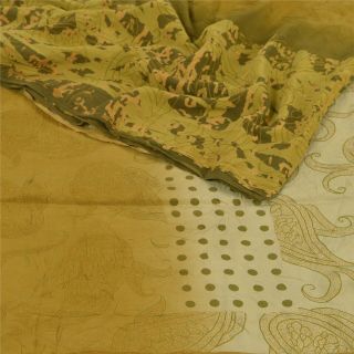 Sanskriti Vintage Green Saree 100 Pure Crepe Silk Printed Fabric Sari Craft 3