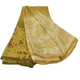 Sanskriti Vintage Green Saree 100 Pure Crepe Silk Printed Fabric Sari Craft 6