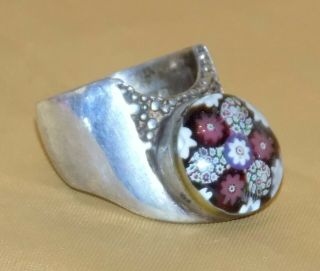Vintage Sterling Silver Caithness Glass Paul Ysart Millefiori Paperweight Ring 2