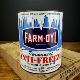 Rare Vintage Farm Oyl Oil Can Gallon Antifreeze