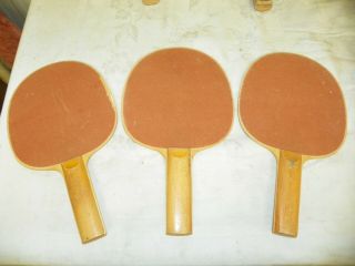 3 Vintage Ping Pong Table Tennis Rackets Paddles Sandpaper Finish Pads