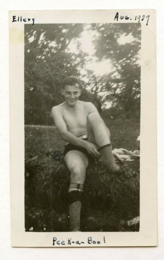 20 Vintage Photo Swimsuit Soldier Buddy Boy Man W/ Hosiery In Park Snapshot Gay