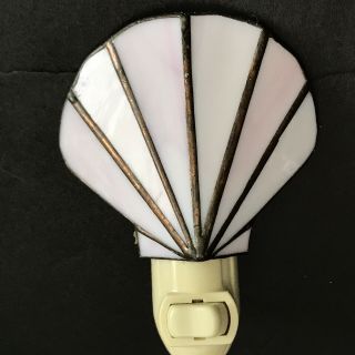 Vintage Stained Glass Night Light Pink Shell Art Deco Electric Outlet Plug