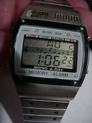 Vintage Omni Melody Lcd 4 Alarm Chronograph Digital Men Wrist Watch X Mas B Day
