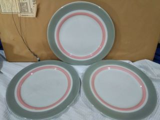 Shenango Vintage 1950s Rimrol Welroc 3 Dinner Plates Grey And Pink