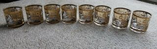 8 Vintage Cera 22k Gold World Map Whiskey Rocks Glasses