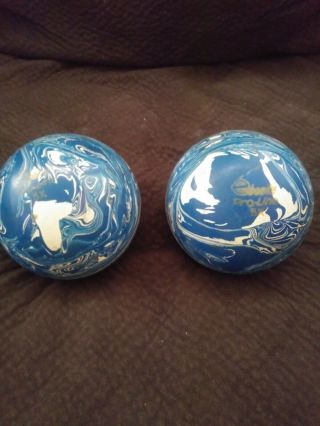 Vintage Ebonite Proline 5x Blue & White Swirl Duck Pin Bowling Ball Set Of 2