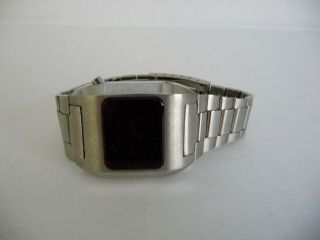 Vintage K.  I.  C.  Red Led Digital Display Wrist Watch; Steel Case And Strap 1970s