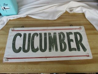 Vintage Primitive Wood Farm Stand Sign Cucumber Paint Agriculture Decor