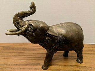 Vintage Heavy Midcentury Brass Elephant Figurine Sculpture Statue 7 " L Trunk Up