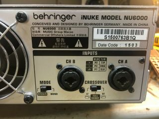Behringer INUKE NU6000 Stereo power amp parts unit/will not power up 2