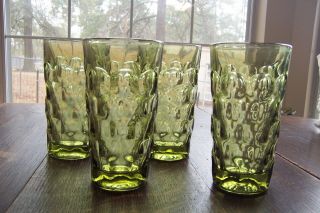 Set Of 4 Vintage Imperial Glass Provincial Green Flat Iced Tea Glasses
