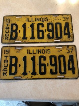 1937 Vintage Illinois Truck License Plate Match Set/pair C20203
