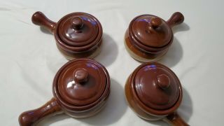 Set Of 4 Vintage Stoneware Crock Bowl,  Lid & Handle