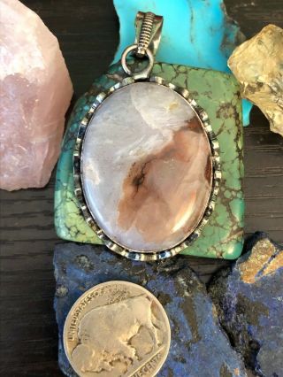 Vintage Native American Montana Brown Agate Sterling Silver Oval Pendant 14 G