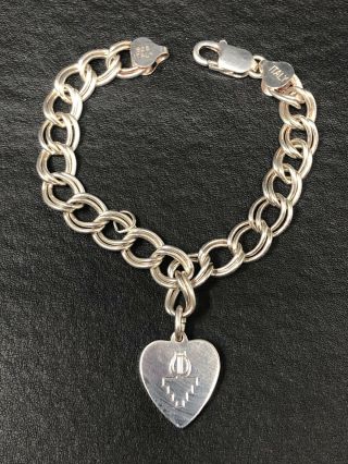 Elegant Vintage Signed 925 Sterling Silver Italy Chain Link Bracelet With Charm