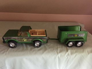 Vintage Pressed Steel Toy Nylint Stables Pickup /truck & Open Horse Trailer