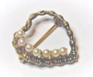 Vintage Danecraft 7/8 " Gold Washed Sterling Silver Heart Faux Pearl Pin Brooch
