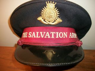 Vintage Salvation Army Peaked Hat Emblem Blood /fire Badge Uniform Red Band