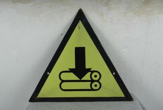 Warning Caution Press Machine Vintage Porcelain Enamel Tin Sign Plate
