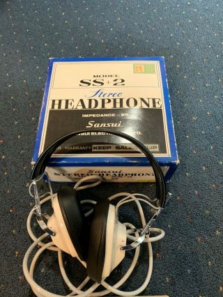 Vintage Sansui Ss - 2 Classic Stereo Headphones - 8 Ohms - Cream - 20 To 18,  000 Hz