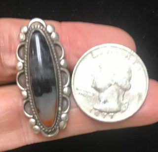 Long Pretty Vintage Navajo Sterling Silver Petrified Wood Ring Sz 4