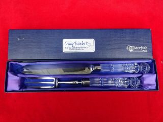 Vintage Waterford Crystal Large 2 Pc.  Roast Carving Set W/ Stainless Blade