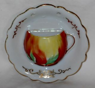 Vintage Small 4 " Colorful Tea Cup & Saucer Wall Pocket Gold Trim Japan Cute L@@k