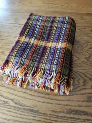 Vintage Fall Color Woven Wool Throw Blanet Stadium Camp 53 " ×60 "