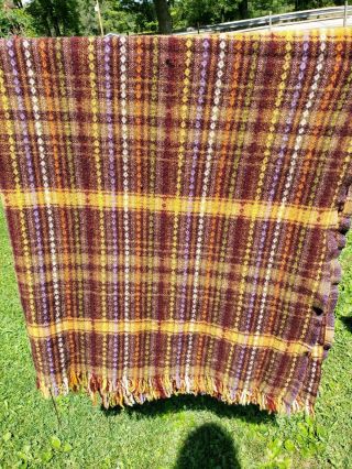 Vintage Fall Color Woven Wool Throw Blanet Stadium Camp 53 