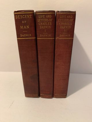 Antique Charles Darwin Books Descent Of Man Life And Letters 1897 Appletons