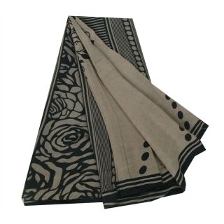 Sanskriti Vintage Grey Saree Pure Crepe Silk Printed Fabric 5Yd Craft Soft Fsari 6