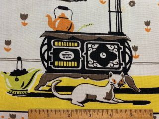 Vintage 50s Linen Kitchen Toweling Towel Fabric Kitties Cats Novelty
