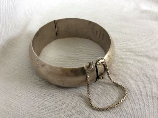 Vintage Sterling Silver Hinge Bracelet Bangle.  Safety Chain.  Mexico.  Scrap? 37g