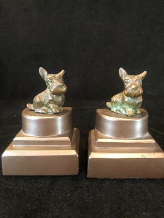 Pair Vintage Art Deco Copper/bronze Scottie Dog Terrier Metal Bookends Ronson?