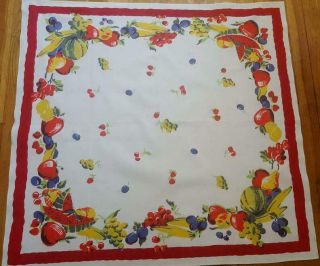 Vintage Wilendur Fruit Watermelon Cherry Berry Tablecloth Red Colorway