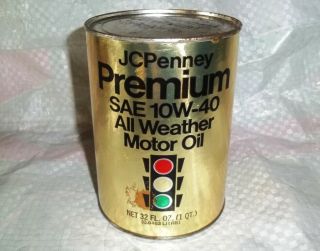 Rare Full Nos Vintage Jc Penney Premium Motor Oil Can Great Stoplight Graphics
